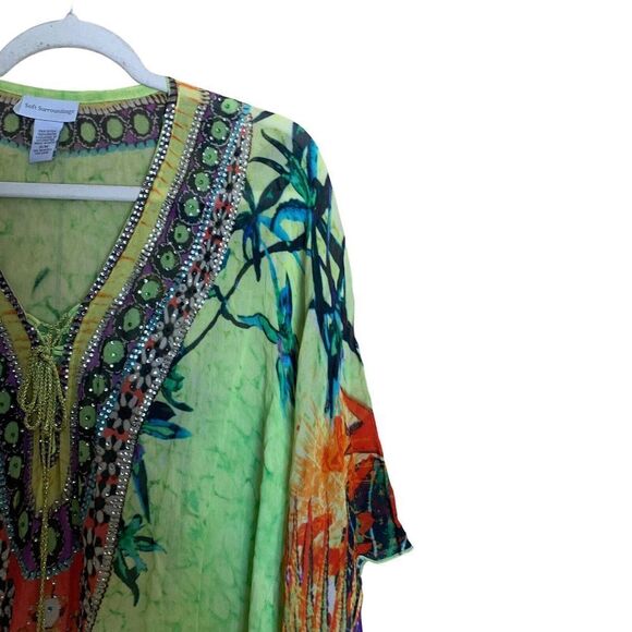 Soft Surroundings Small Medium Embellished Bohemian Boho Chic Sheer Kaftan Top - Picture 3 of 6